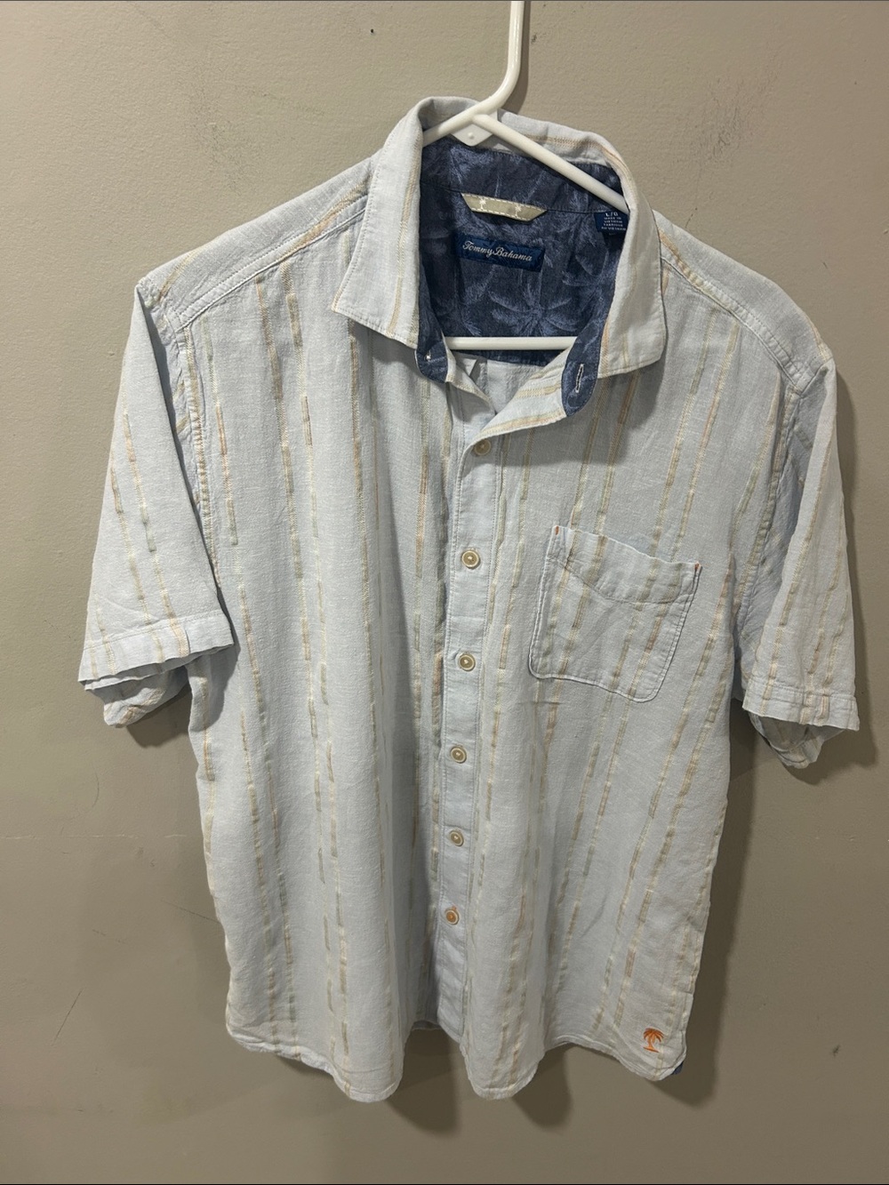 Tommy Bahama Light Blue Button-Down Shirt with Cream Stripes